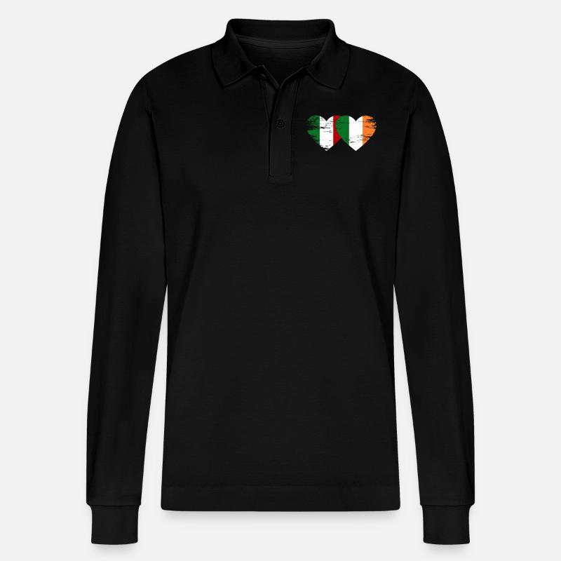 Italie Irlande drapeau coeur utilisé - Polo à manches longues bio PREPSTER Stanley/Stella Unisexe - noir