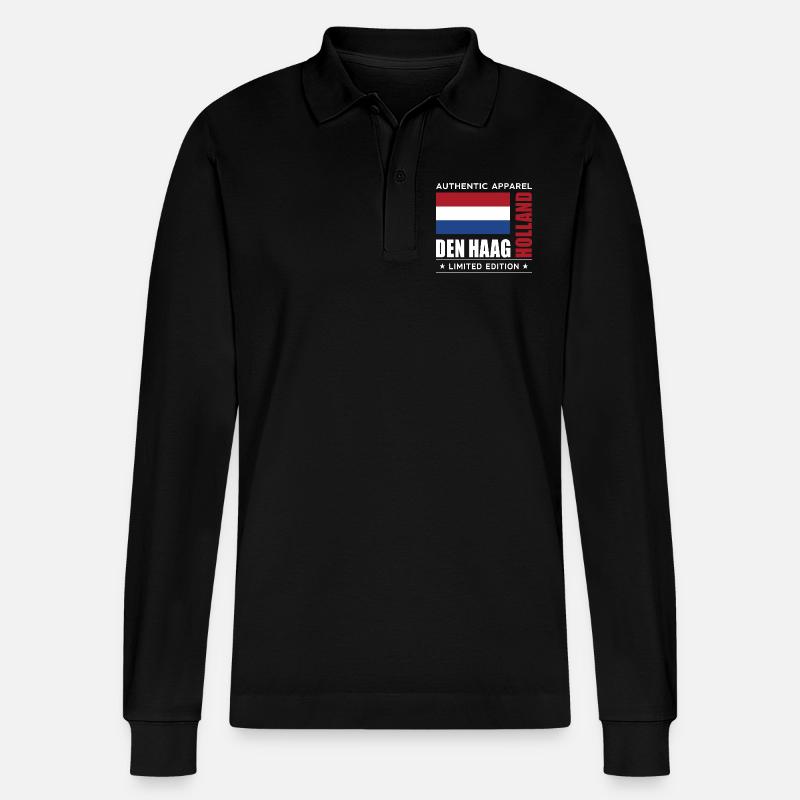 Den Haag - Stanley/Stella Unisex Bio-Langarm-Poloshirt Prepster - Schwarz