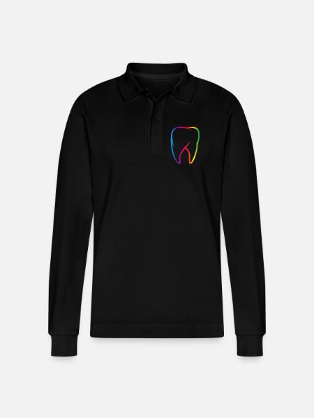 leuchtend bunter Regenbogen Zahn - Stanley/Stella Unisex Bio-Langarm-Poloshirt Prepster - Schwarz