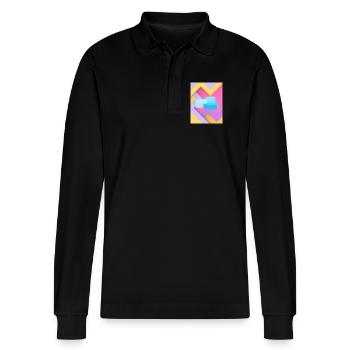 Pastel Geometric Pod Design - Stanley/Stella Organic Unisex Long-Sleeved Polo Shirt Prepster - black - Front - Anna (173cm) & Nico (186cm)