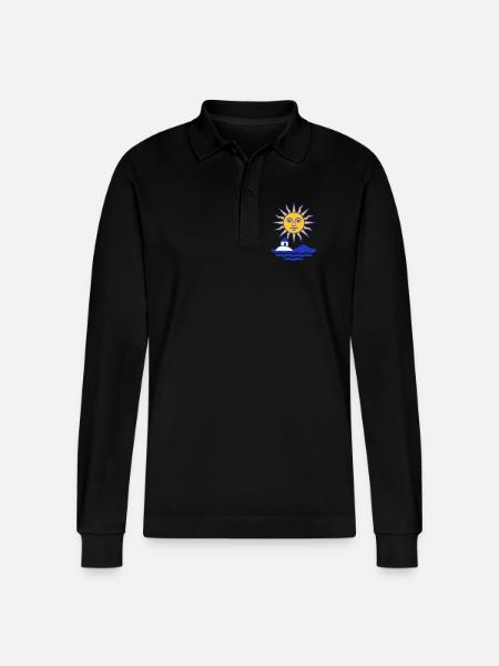 Greece Sun: Sun, Water, Chapel - Stanley/Stella Organic Unisex Long-Sleeved Polo Shirt Prepster - black