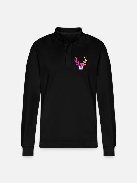 Wütender Weihnachts-Schneehirschkopf - Stanley/Stella Unisex Bio-Langarm-Poloshirt Prepster - Schwarz