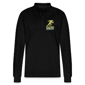 Athlète Hybride Course Fitness Humour Citation - Stanley/Stella Unisex Bio-Langarm-Poloshirt Prepster - Schwarz - Vorne - Anna (173cm) & Nico (186cm)
