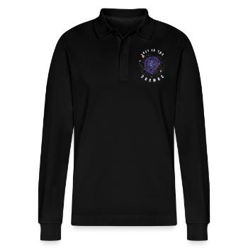 Lost in the Cosmos - Astronaut - Weltall - Stanley/Stella Unisex Bio-Langarm-Poloshirt Prepster - Schwarz - Vorne - Anna (173cm) & Nico (186cm)