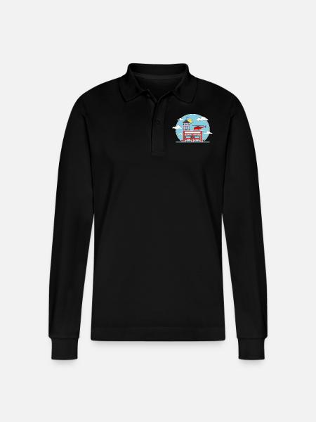 Fire station without lettering - Stanley/Stella Organic Unisex Long-Sleeved Polo Shirt Prepster - black
