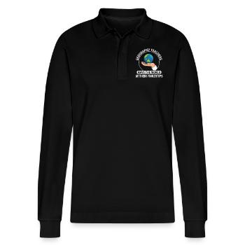 GIS Hand Globe World Spatial Data Geography - Stanley/Stella Organic Unisex Long-Sleeved Polo Shirt Prepster - black - Front - Anna (173cm) & Nico (186cm)