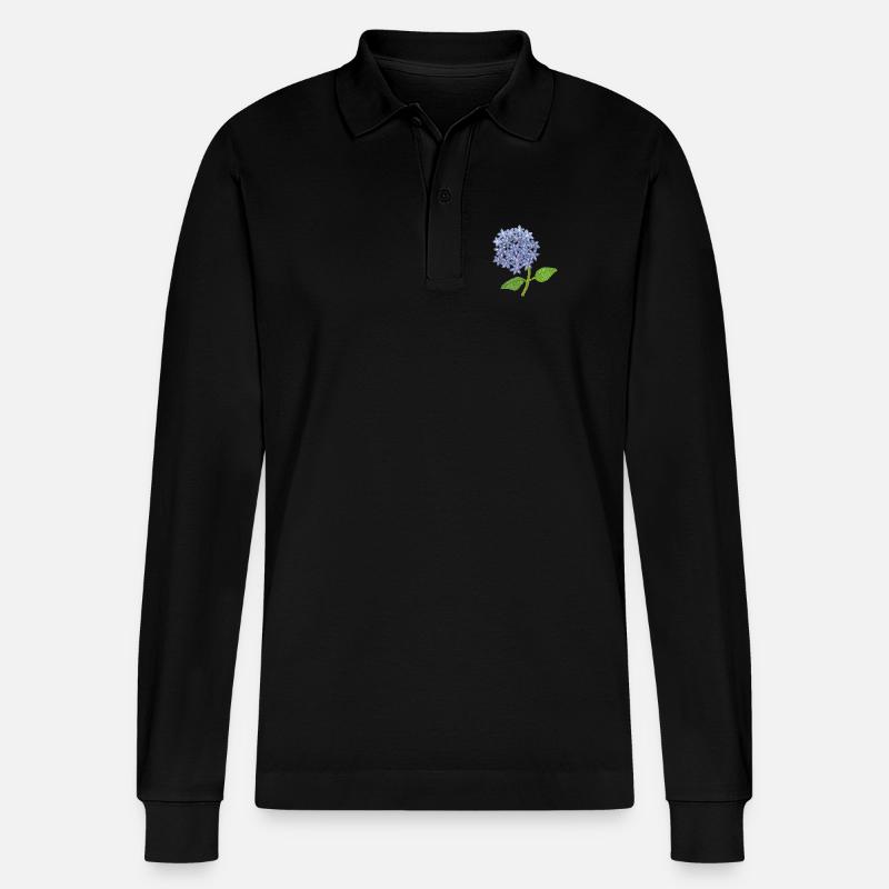 gestickte Hortensie - Stanley/Stella Unisex Bio-Langarm-Poloshirt Prepster - Schwarz