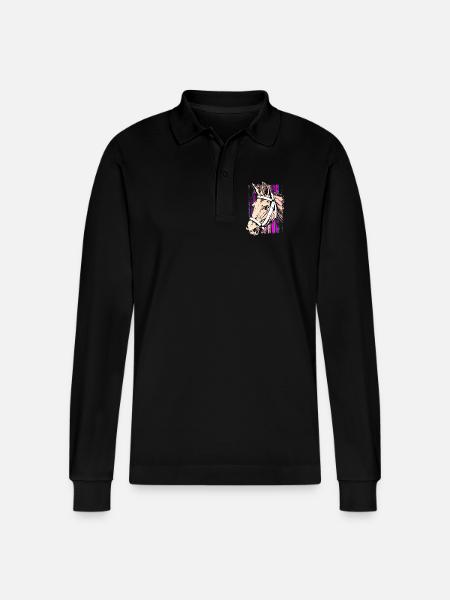 Reiten - Reiter - Reitschule - Pferdekopf Pink - Stanley/Stella Unisex Bio-Langarm-Poloshirt Prepster - Schwarz