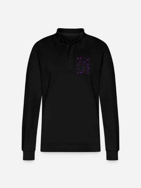 Lila Farbsprenkel - Stanley/Stella Unisex Bio-Langarm-Poloshirt Prepster - Schwarz