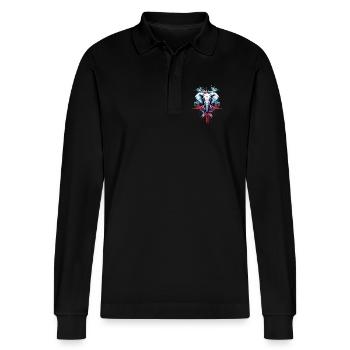 Designer Style Elephant - Stanley/Stella Organic Unisex Long-Sleeved Polo Shirt Prepster - black - Front - Anna (173cm) & Nico (186cm)