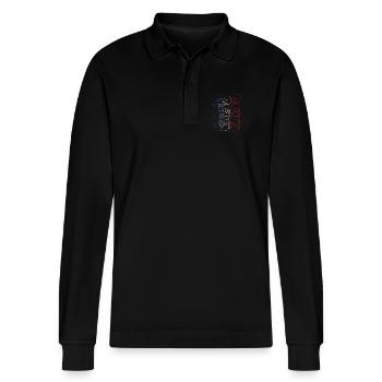 Paris Abstract Sketch in Blue, White and Red - Stanley/Stella Organic Unisex Long-Sleeved Polo Shirt Prepster - black - Front - Anna (173cm) & Nico (186cm)