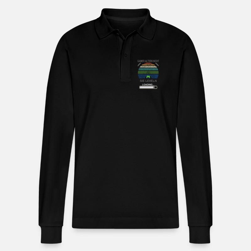 Gamer Leveln Loading Retro Sonnenburst - Stanley/Stella Unisex Bio-Langarm-Poloshirt Prepster - Schwarz