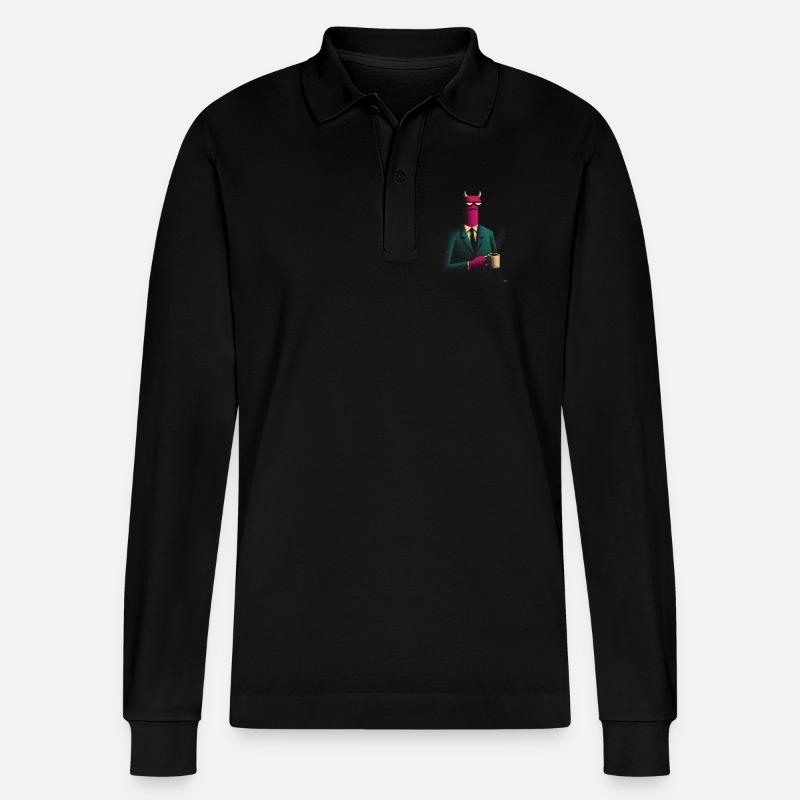 Dämon im Anzug mit Kaffee - Stanley/Stella Unisex Bio-Langarm-Poloshirt Prepster - Schwarz