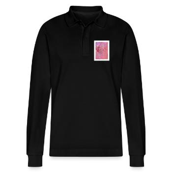 Abstract Pink Reflections - Stanley/Stella Organic Unisex Long-Sleeved Polo Shirt Prepster - black - Front - Anna (173cm) & Nico (186cm)