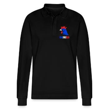 Rooster blue, white, red - Stanley/Stella Organic Unisex Long-Sleeved Polo Shirt Prepster - black - Front - Anna (173cm) & Nico (186cm)