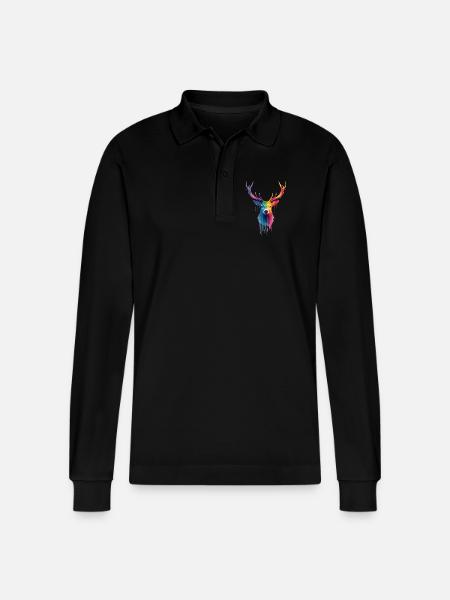 Deer Deer Antlers - Stanley/Stella Organic Unisex Long-Sleeved Polo Shirt Prepster - black