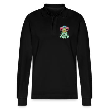 No Bad Trips Alien UFO Psychedelic Retro Art - Stanley/Stella Organic Unisex Long-Sleeved Polo Shirt Prepster - black - Front - Anna (173cm) & Nico (186cm)