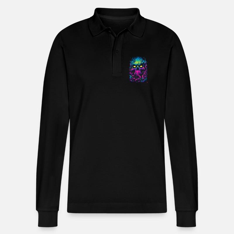 Neon-Totenkopf im Nebelmeer - Stanley/Stella Unisex Bio-Langarm-Poloshirt Prepster - Schwarz