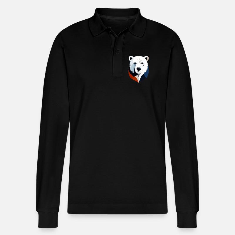 Geometrischer Polarbär Farbsplit - Stanley/Stella Unisex Bio-Langarm-Poloshirt Prepster - Schwarz