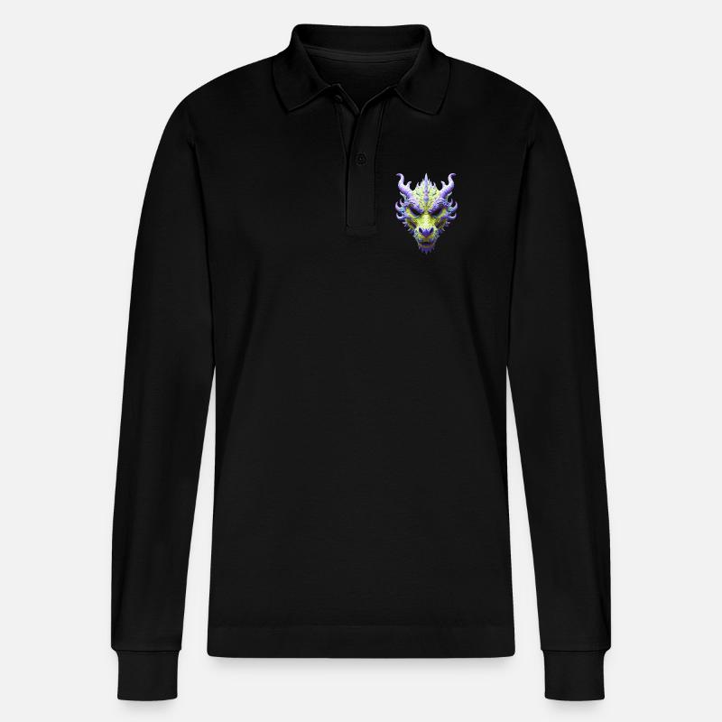 Aurora-Grüne Drachenmaske - Stanley/Stella Unisex Bio-Langarm-Poloshirt Prepster - Schwarz