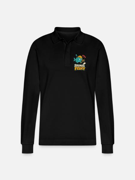 Sounds Fishy Detective Fish - Stanley/Stella Organic Unisex Long-Sleeved Polo Shirt Prepster - black