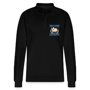 Manta Rays This Planet Is My Home Ocean Animal - Stanley/Stella Organic Unisex Long-Sleeved Polo Shirt Prepster - black - Front - Anna (173cm) & Nico (186cm)
