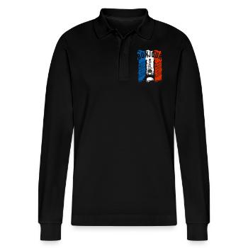 flag of France - Stanley/Stella Organic Unisex Long-Sleeved Polo Shirt Prepster - black - Front - Anna (173cm) & Nico (186cm)