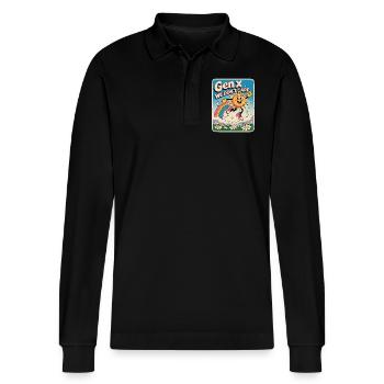 Gen X ist uns egal - Stanley/Stella Unisex Bio-Langarm-Poloshirt Prepster - Schwarz - Vorne - Anna (173cm) & Nico (186cm)
