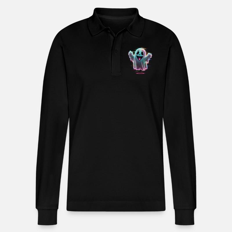 Spooky Glitch Ghost Boo Halloween - Polo à manches longues bio PREPSTER Stanley/Stella Unisexe - noir