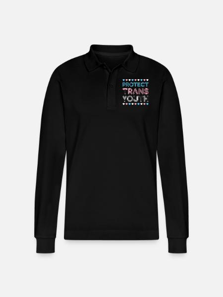 Transgender Trans LGBT Pride - Stanley/Stella Organic Unisex Long-Sleeved Polo Shirt Prepster - black