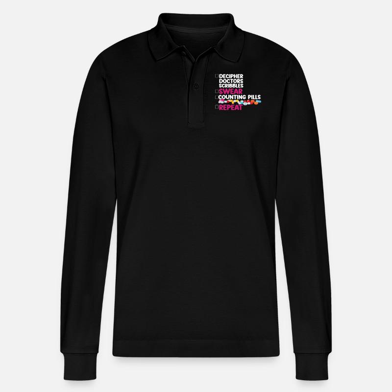 Pharmacy Tech Technician - Stanley/Stella Organic Unisex Long-Sleeved Polo Shirt Prepster - black