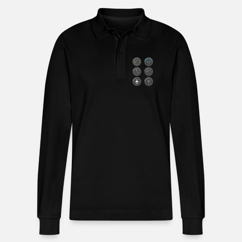 Flugzeug Fluginstrumente - Stanley/Stella Unisex Bio-Langarm-Poloshirt Prepster - Schwarz