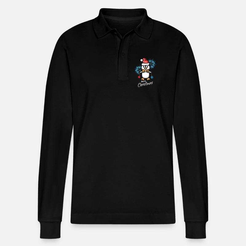 Weihnachtspinguin mit Schneeflocken - Stanley/Stella Unisex Bio-Langarm-Poloshirt Prepster - Schwarz