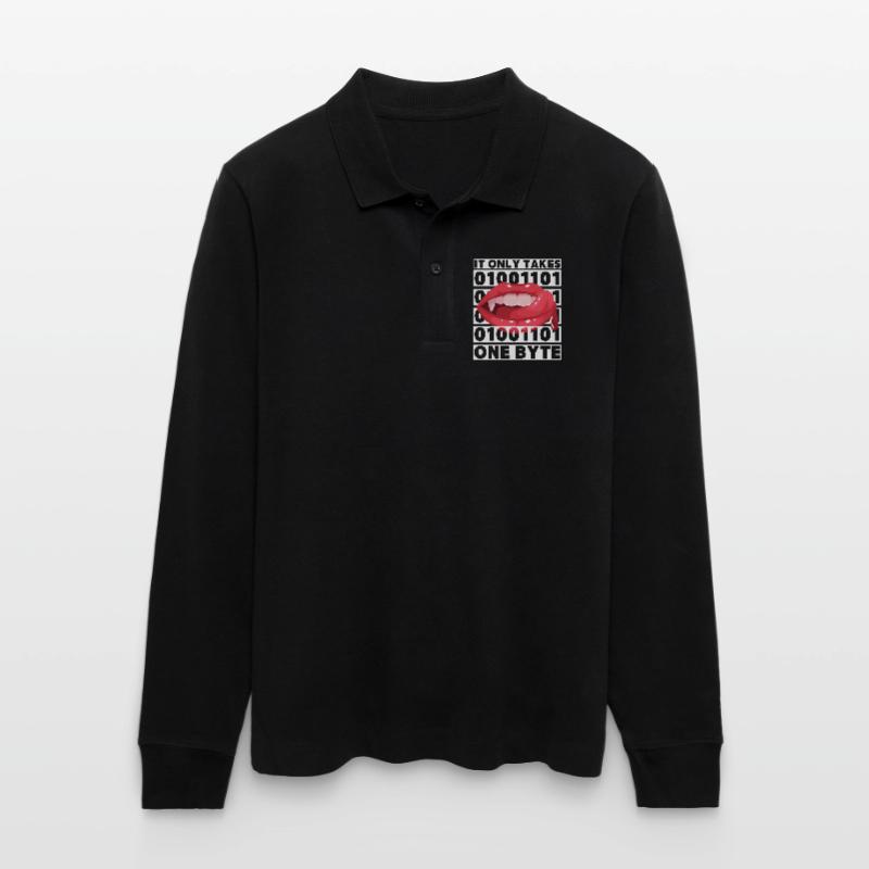 Bit Bytes Binary Computer Nerd, Vampire, Saying, Pun Stanley/Stella Organic Unisex Long-Sleeved Polo Shirt Prepster