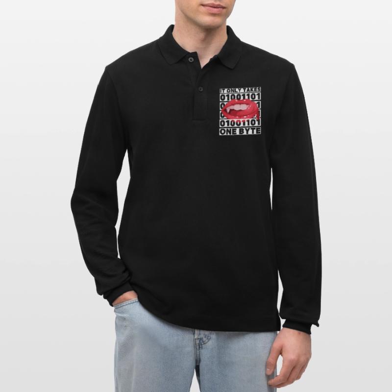 Bit Bytes Binary Computer Nerd, Vampire, Saying, Pun Stanley/Stella Organic Unisex Long-Sleeved Polo Shirt Prepster