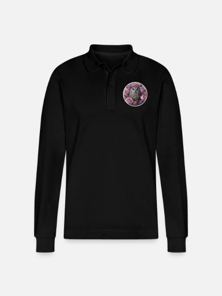 Owl and pastel pinks - Stanley/Stella Organic Unisex Long-Sleeved Polo Shirt Prepster - black