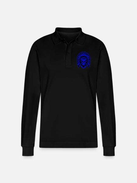 Apache Skull Indian - Stanley/Stella Organic Unisex Long-Sleeved Polo Shirt Prepster - black