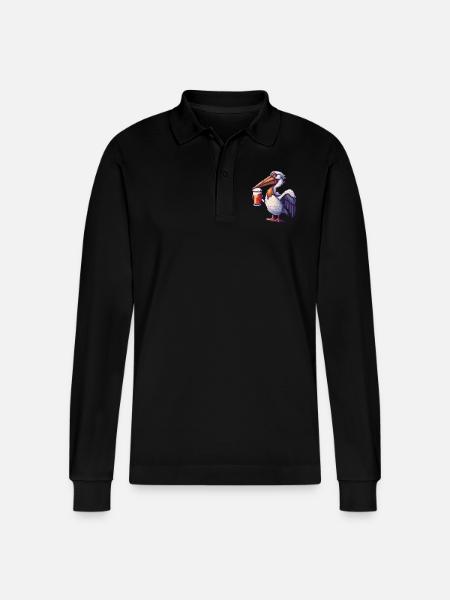 Pelican Bird Pixel Beer - Stanley/Stella Organic Unisex Long-Sleeved Polo Shirt Prepster - black