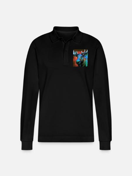 Moose Portrait - Stanley/Stella Organic Unisex Long-Sleeved Polo Shirt Prepster - black