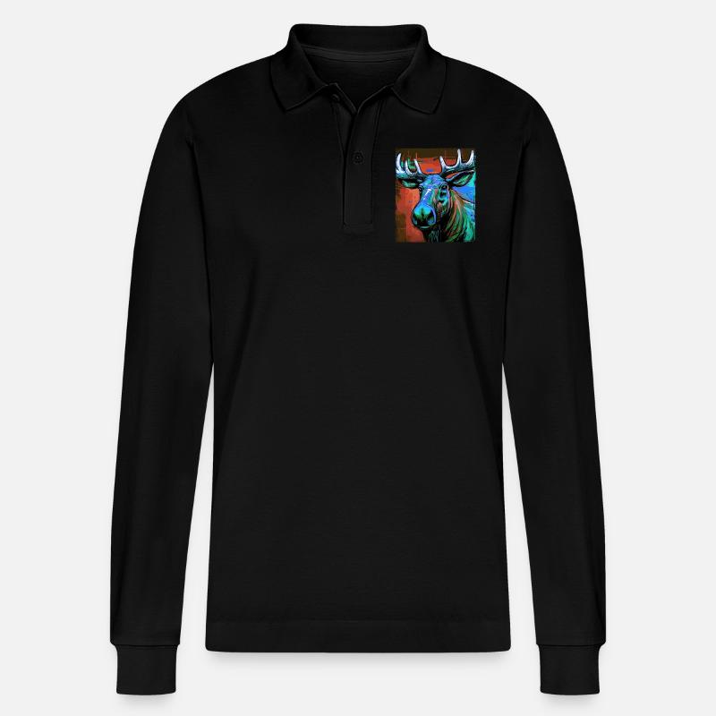 Elch Porträt - Stanley/Stella Unisex Bio-Langarm-Poloshirt Prepster - Schwarz