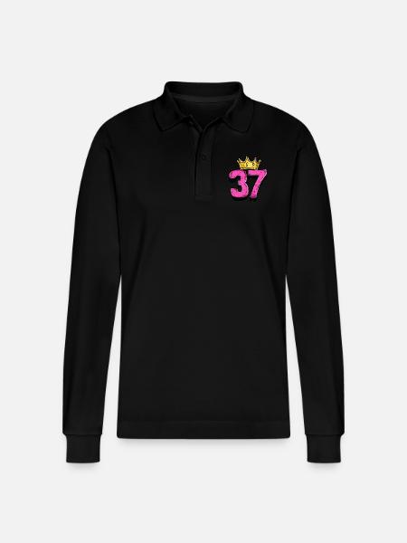 37 Number Krone - Stanley/Stella Organic Unisex Long-Sleeved Polo Shirt Prepster - black