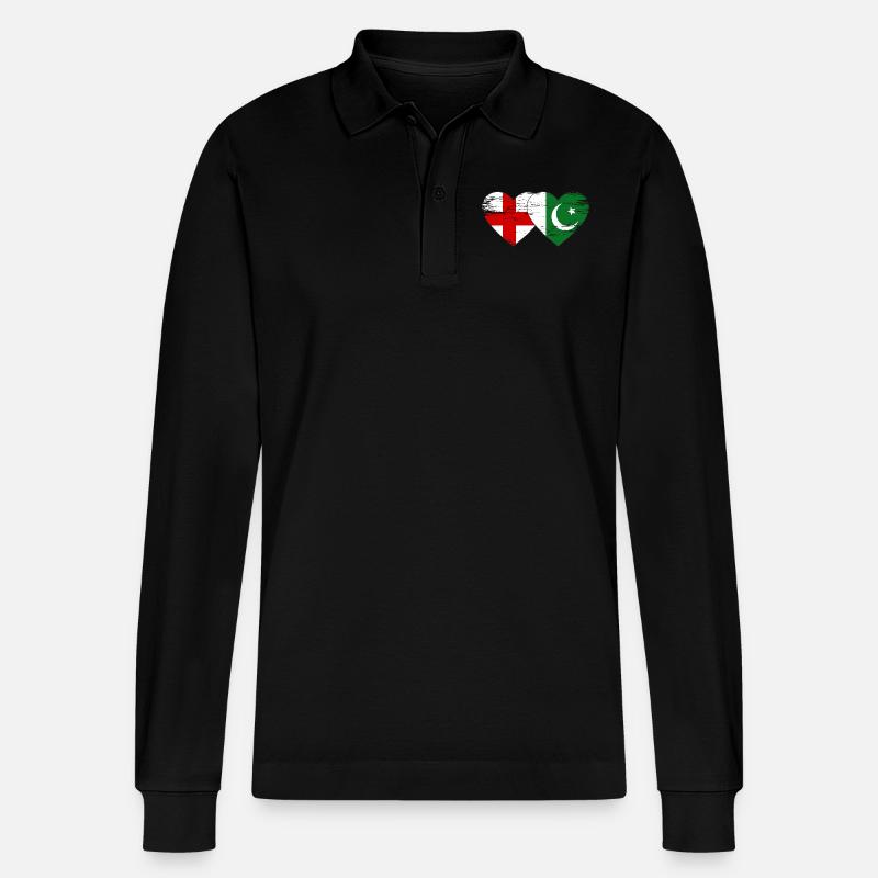 Angleterre Pakistan Drapeau Coeur - Polo à manches longues bio PREPSTER Stanley/Stella Unisexe - noir