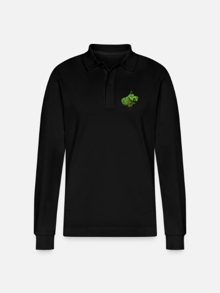 Monstera - Fensterblatt - Stanley/Stella Unisex Bio-Langarm-Poloshirt Prepster - Schwarz