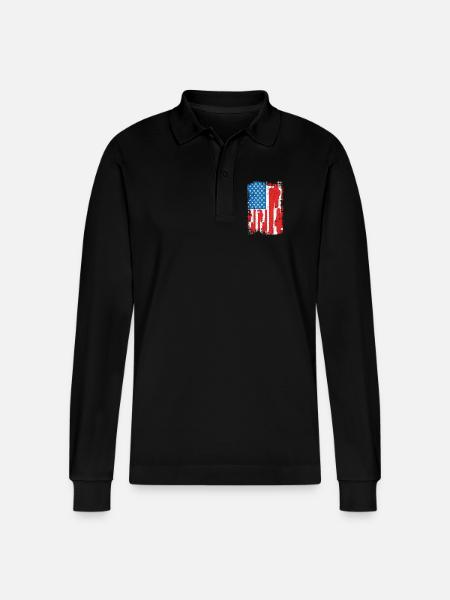 Installer USA Flag - Stanley/Stella Organic Unisex Long-Sleeved Polo Shirt Prepster - black