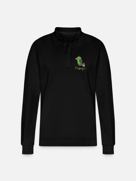 Papagei – Buntes Tiermotiv 🦜🌈 - Stanley/Stella Unisex Bio-Langarm-Poloshirt Prepster - Schwarz