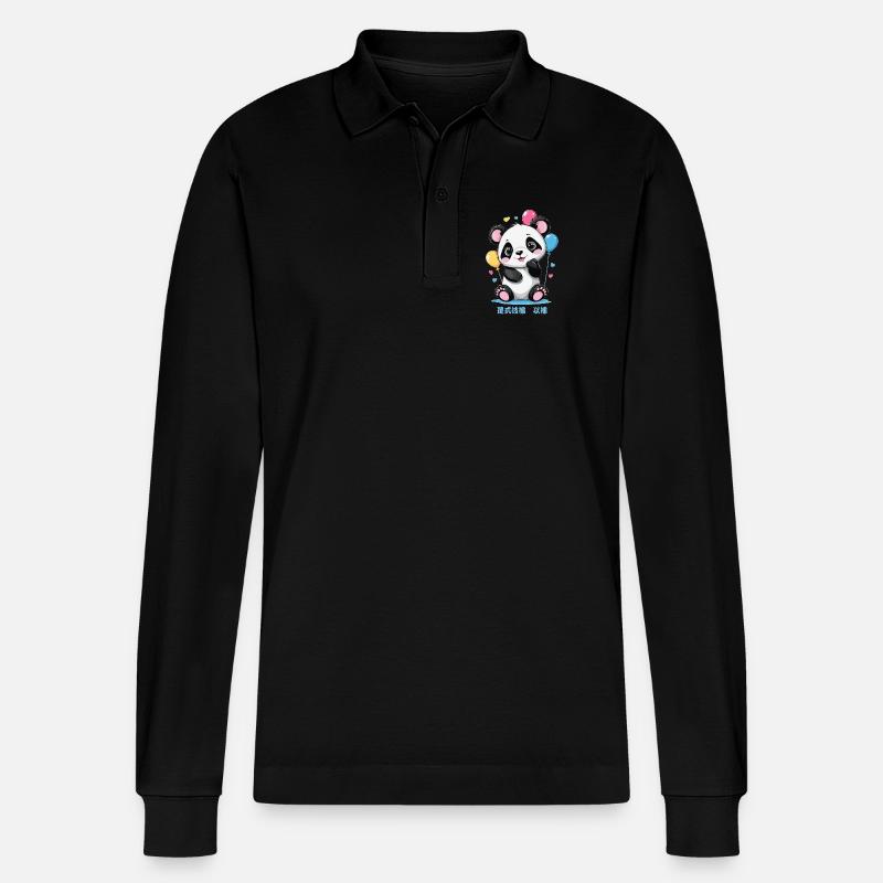Süße Panda Bär - Stanley/Stella Unisex Bio-Langarm-Poloshirt Prepster - Schwarz