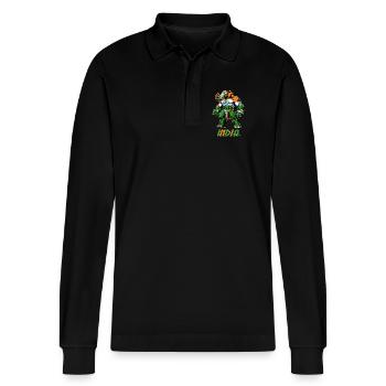 India elephant flag design - Stanley/Stella Organic Unisex Long-Sleeved Polo Shirt Prepster - black - Front - Anna (173cm) & Nico (186cm)