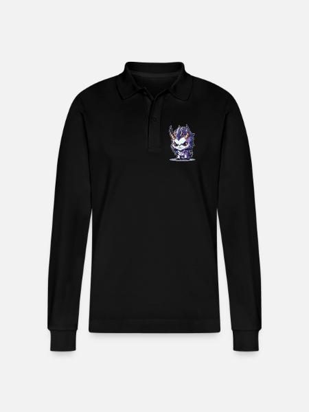 Small Chibi Style Horned Dragon - Stanley/Stella Organic Unisex Long-Sleeved Polo Shirt Prepster - black