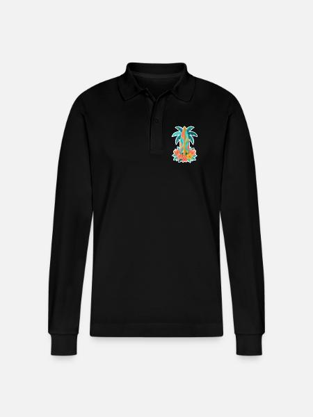 Tropical Surfboard Hibiscus Bloom - Stanley/Stella Organic Unisex Long-Sleeved Polo Shirt Prepster - black