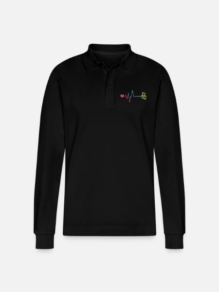Musical Notes: Pulse, Heartbeat - Stanley/Stella Organic Unisex Long-Sleeved Polo Shirt Prepster - black